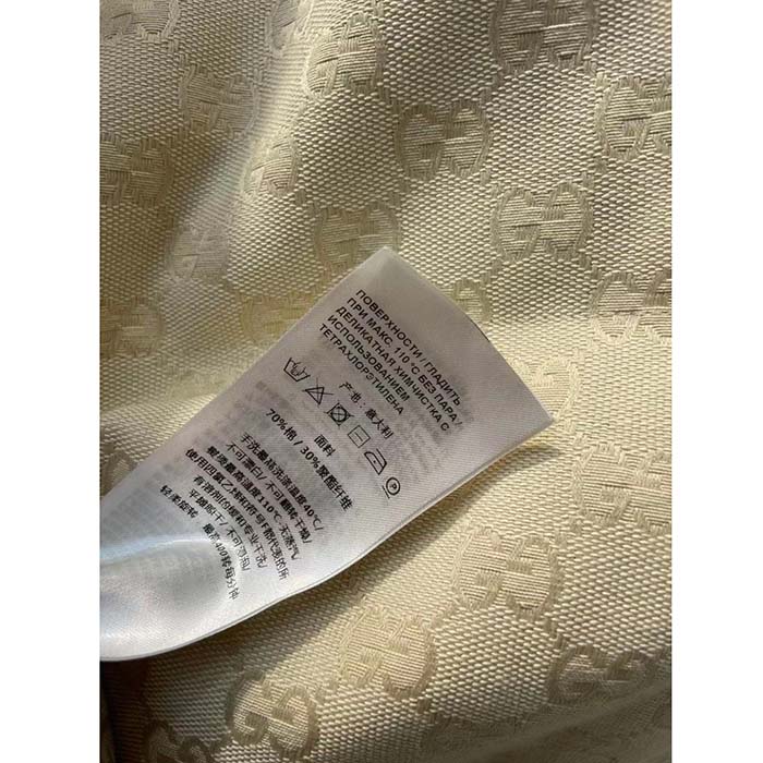 Gucci Men GG Canvas Bomber Jacket Cream Self-Covered Buttons Interlocking G Lined High Neck
