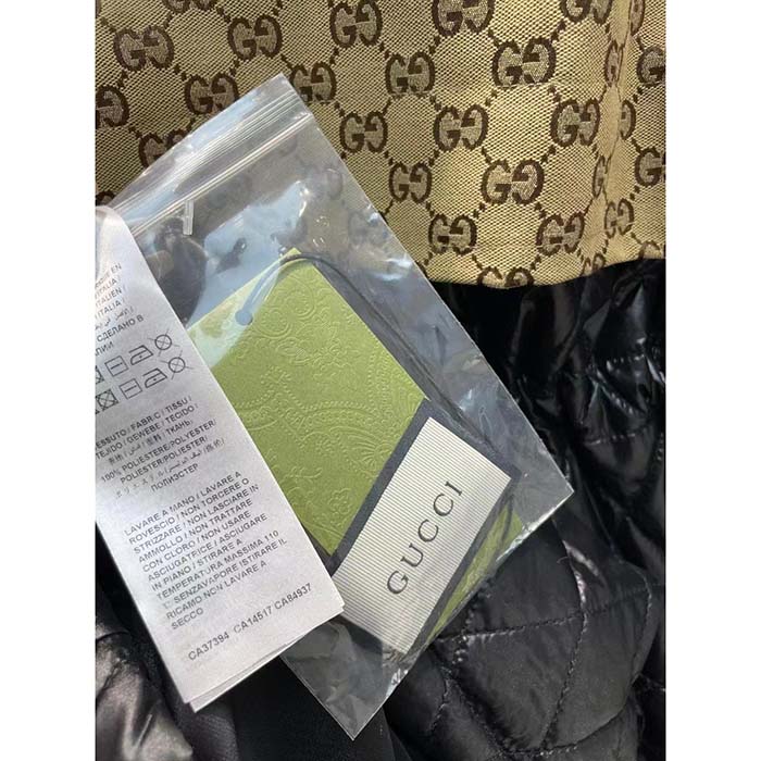 Gucci Men GG Canvas Nylon Zip Jacket Interlocking G Patch High Collar Drawstring Waistband