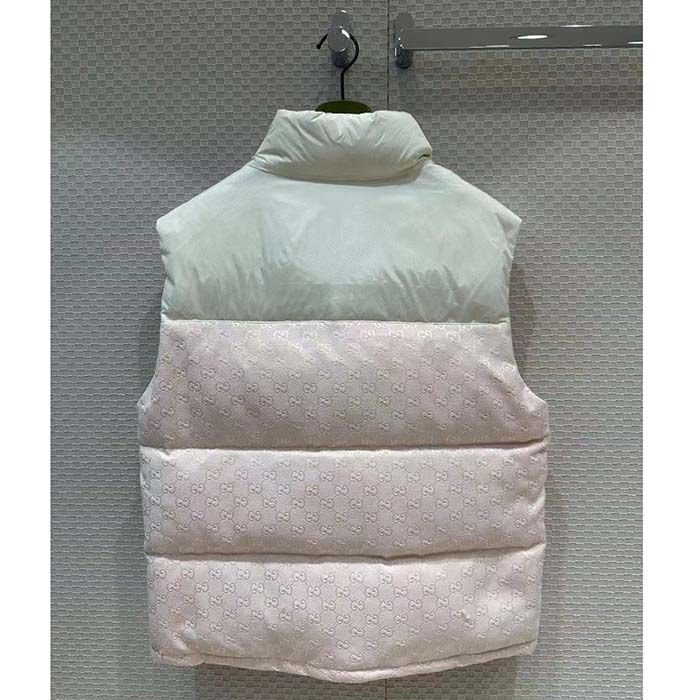 Gucci Women GG Cotton Canvas Padded Vest Pink Lined High Neck Sleeveless Two Side Pockets