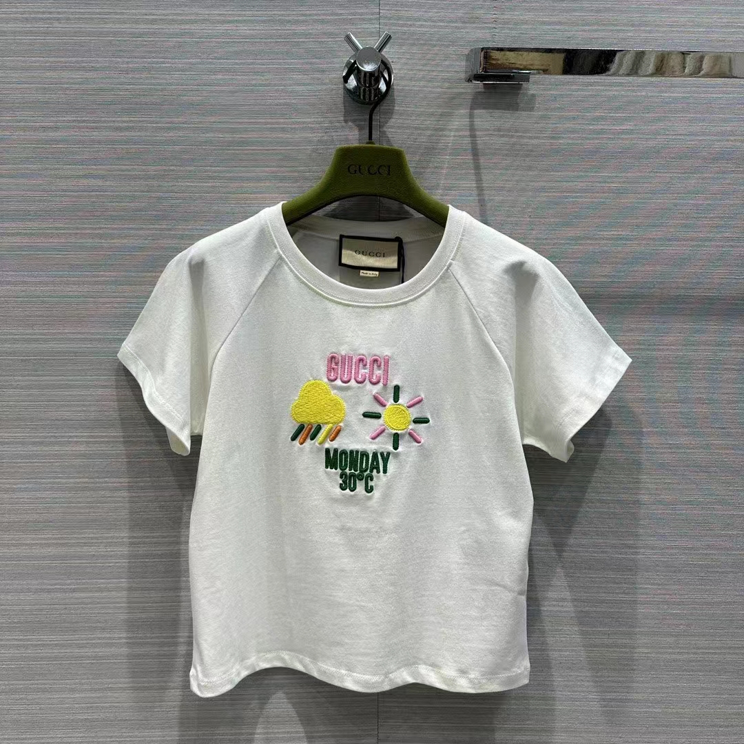 Gucci Women GG Cotton Jersey T-Shirt Monday 30°C Weather Embroidery Crewneck Short Sleeves