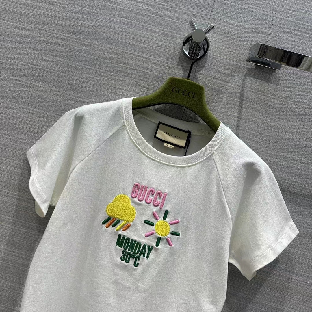 Gucci Women GG Cotton Jersey T-Shirt Monday 30°C Weather Embroidery Crewneck Short Sleeves