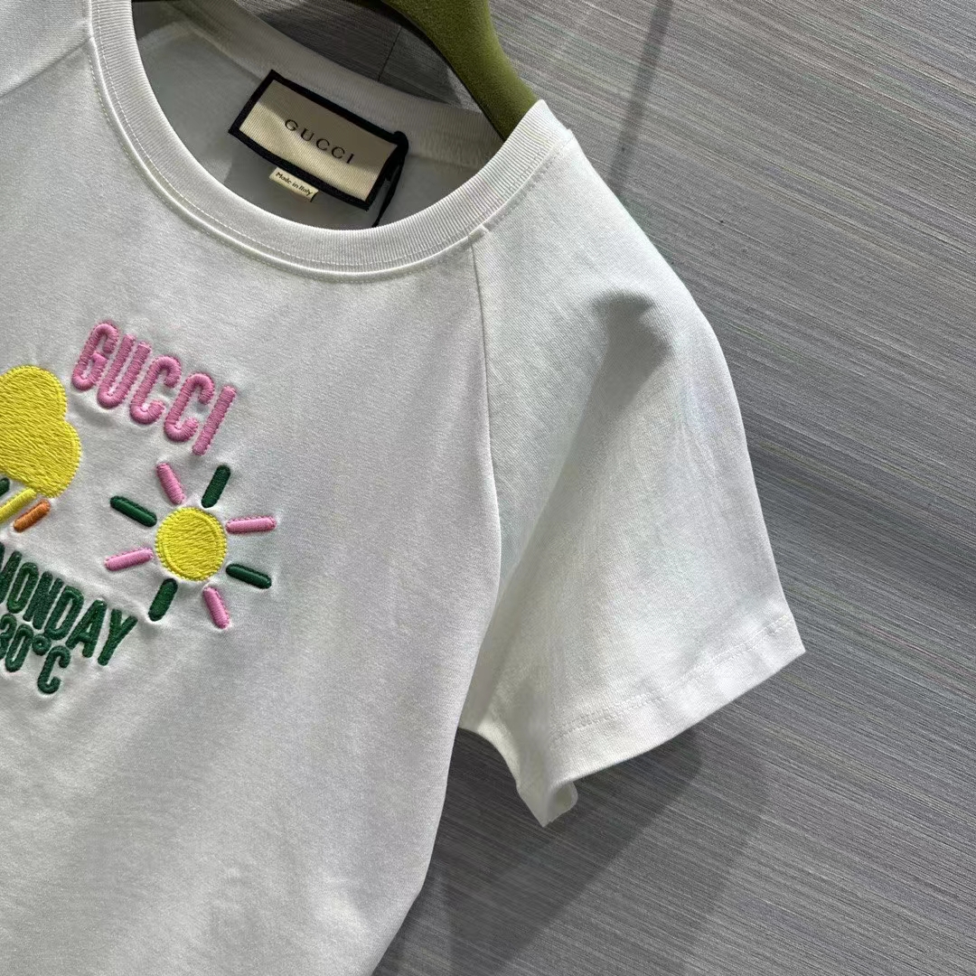 Gucci Women GG Cotton Jersey T-Shirt Monday 30°C Weather Embroidery Crewneck Short Sleeves