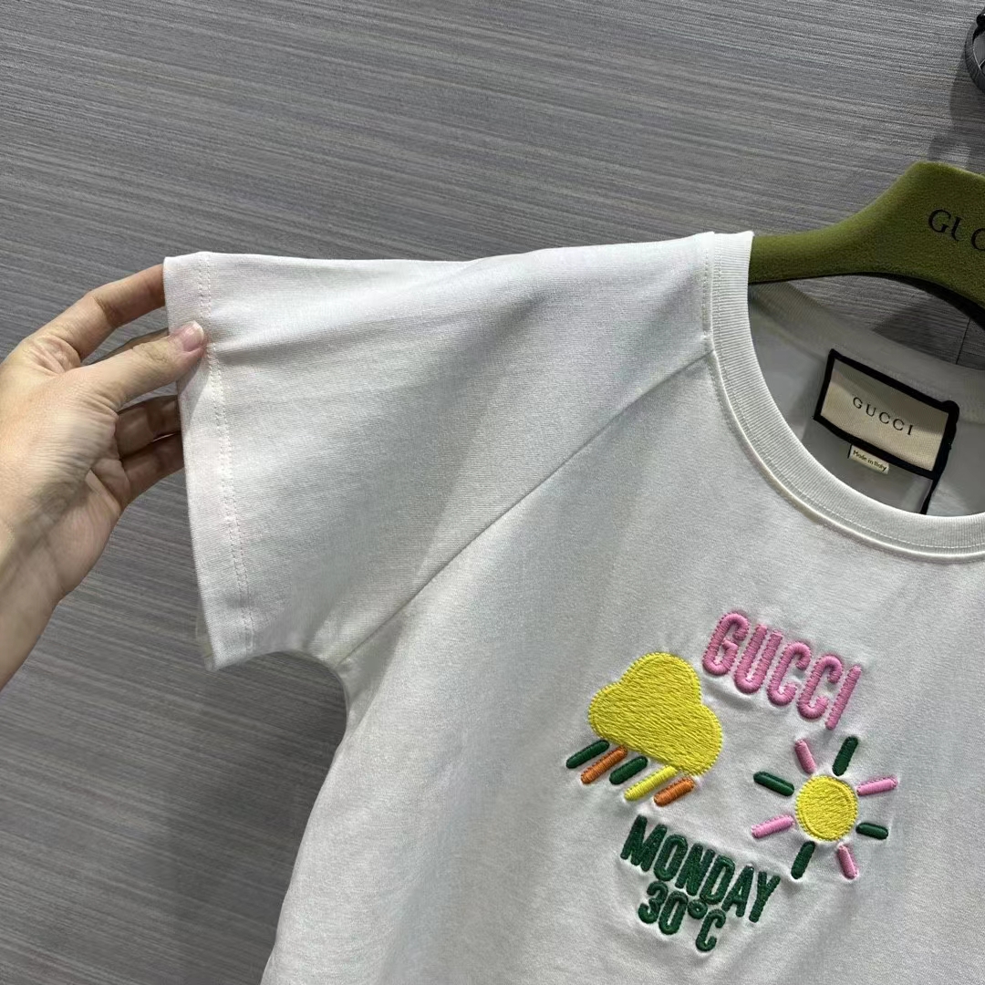 Gucci Women GG Cotton Jersey T-Shirt Monday 30°C Weather Embroidery Crewneck Short Sleeves