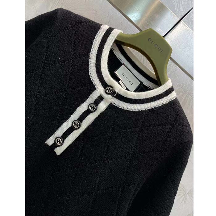 Gucci Women GG Extra Fine Wool Piquet Dress Crewneck Short Sleeves Two Front Pockets