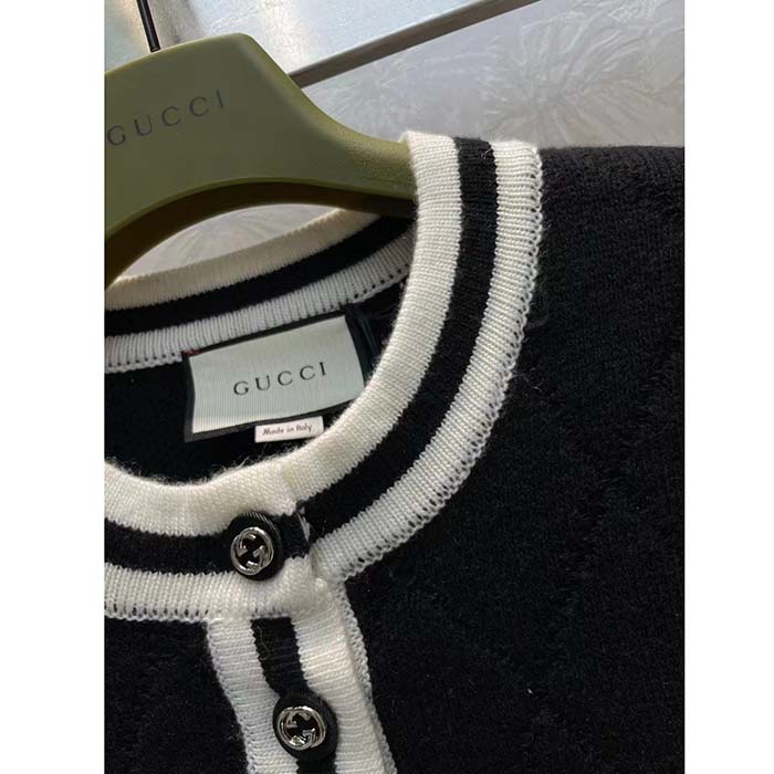 Gucci Women GG Extra Fine Wool Piquet Dress Crewneck Short Sleeves Two Front Pockets