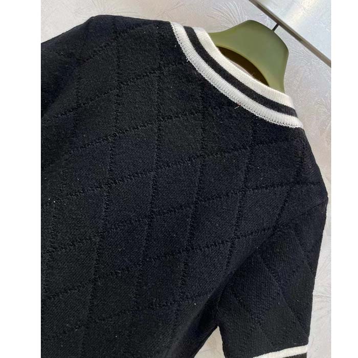 Gucci Women GG Extra Fine Wool Piquet Dress Crewneck Short Sleeves Two Front Pockets