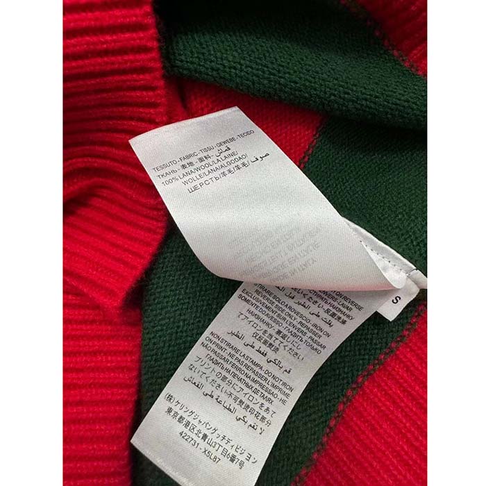 Gucci Men GG Felted Wool Striped Sweater V-Neck Dropped Shoulder Long Sleeves
