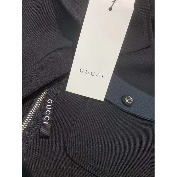 Gucci Men GG Fine Wool Crêpe Jacket Black Satin Unlined Notch Lapel Three Front Pockets