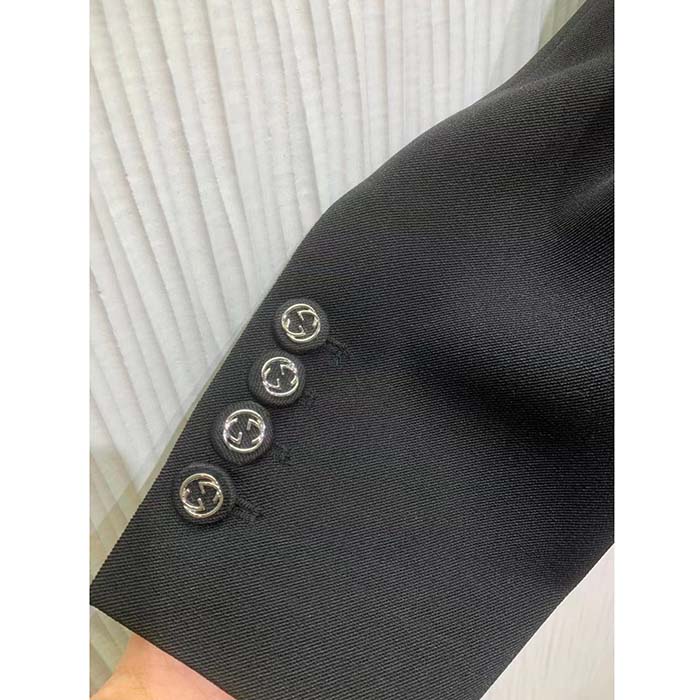 Gucci Men GG Fine Wool Crêpe Jacket Black Satin Unlined Notch Lapel Three Front Pockets