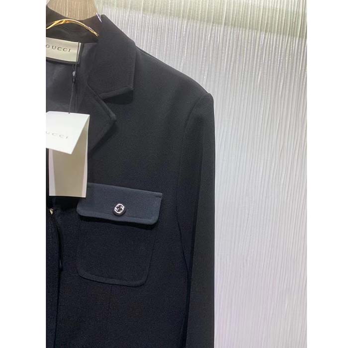 Gucci Men GG Fine Wool Crêpe Jacket Black Satin Unlined Notch Lapel Three Front Pockets