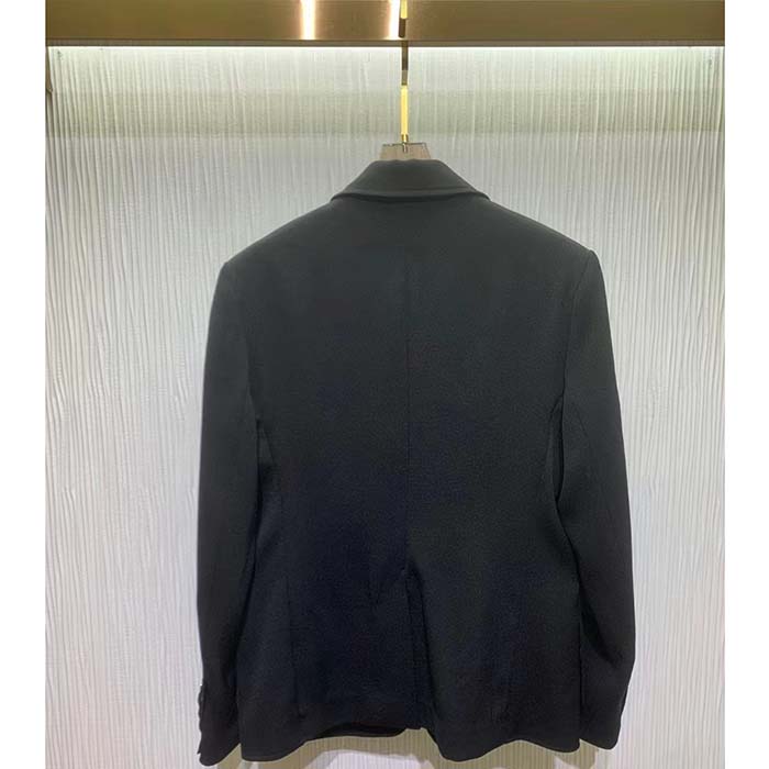 Gucci Women GG Fine Wool Crêpe Jacket Black Satin Unlined Notch Lapel Three Front Pockets