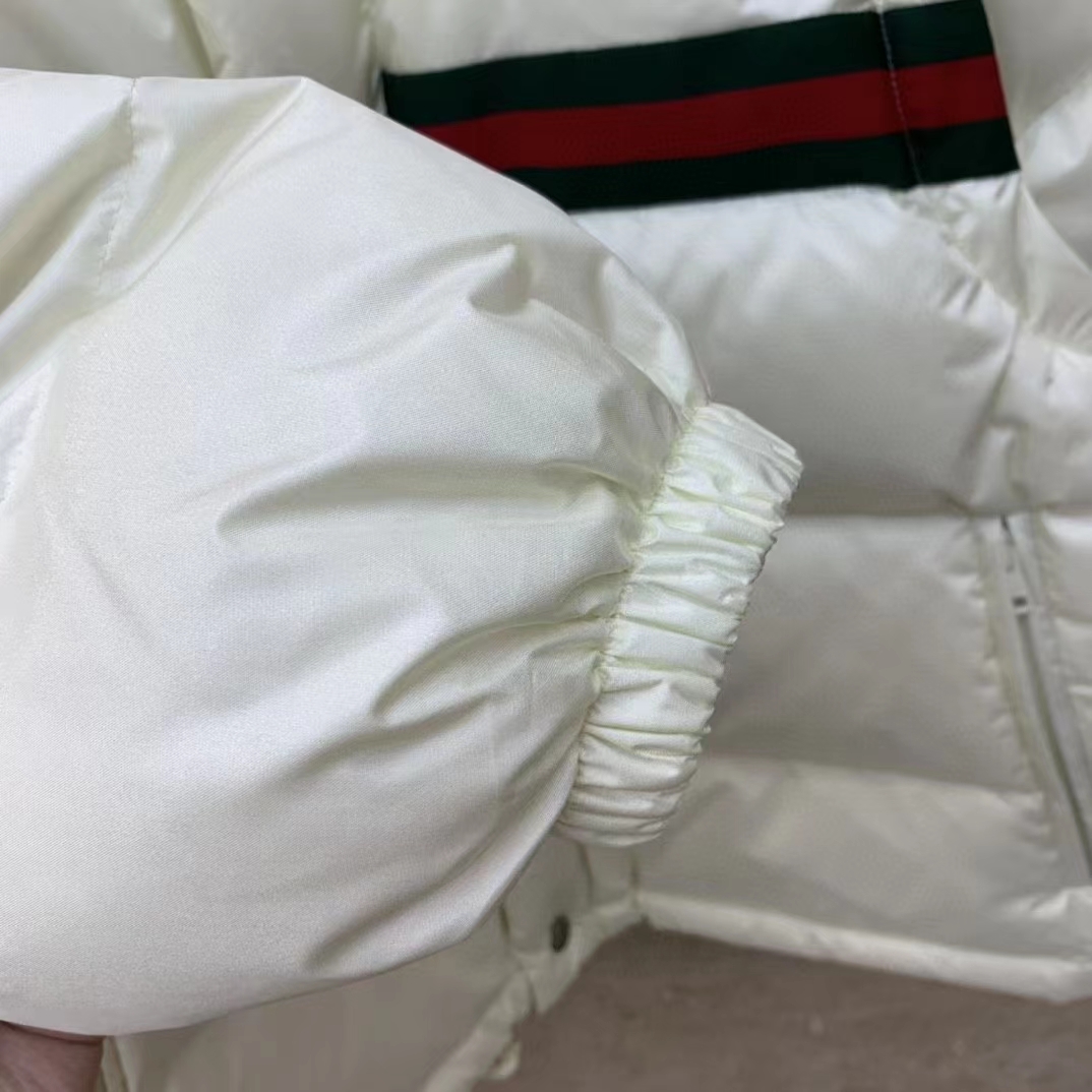 Gucci Men GG Padded Nylon Bomber Jacket Web White Goose Down Detachable Sleeves High Neck