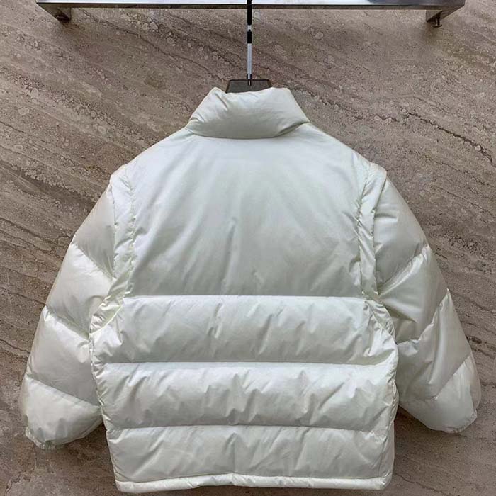 Gucci Men GG Padded Nylon Bomber Jacket Web White Goose Down Detachable Sleeves High Neck