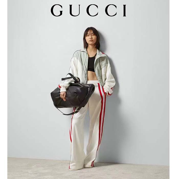 Gucci Women GG Technical Jersey Zip Sweatshirt Interlocking G Embroidered Patch High Neck Dropped Shoulder