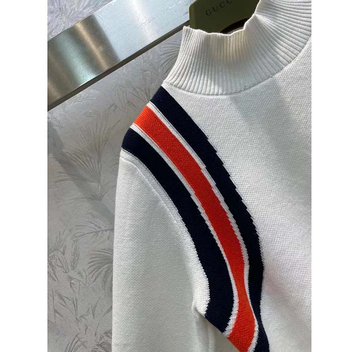 Gucci Men GG Viscose Knit Top Ivory High Neck Long Sleeves Cropped Length