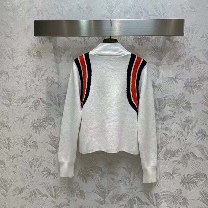 Gucci Men GG Viscose Knit Top Ivory High Neck Long Sleeves Cropped Length