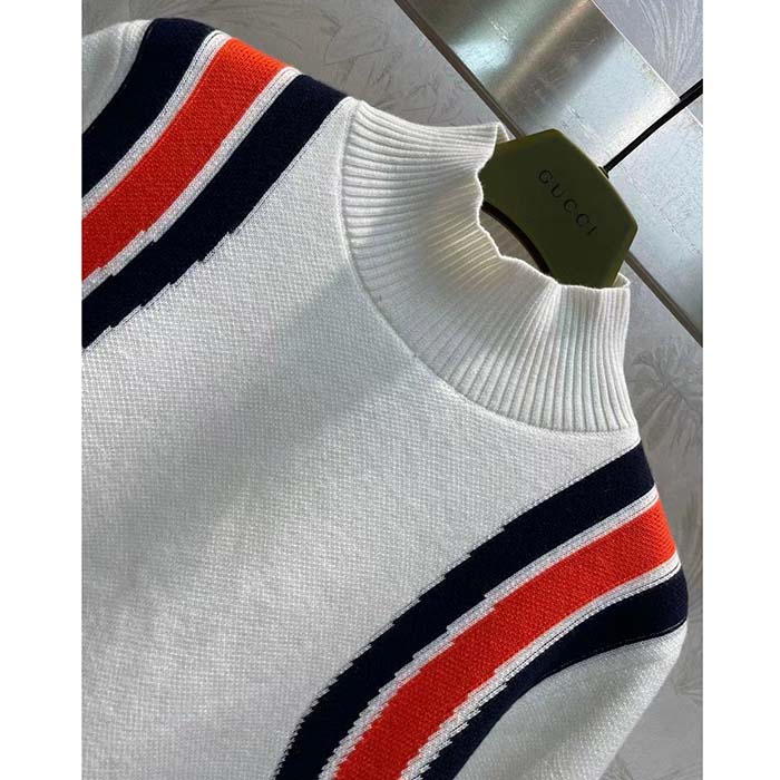 Gucci Men GG Viscose Knit Top Ivory High Neck Long Sleeves Cropped Length