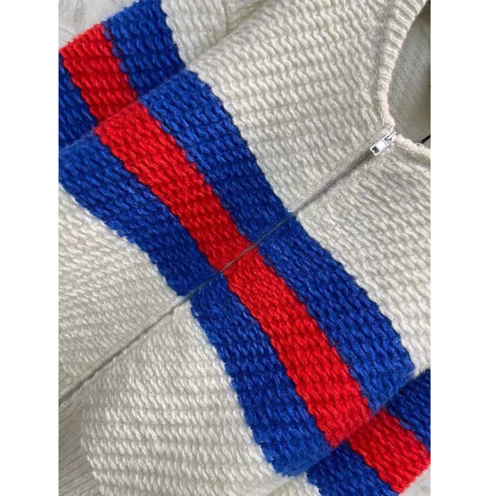 Gucci Men GG Wool Mohair Cardigan Web Knitted Collar Dropped Shoulder Long Sleeves