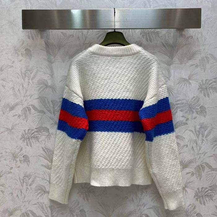 Gucci Men GG Wool Mohair Cardigan Web Knitted Collar Dropped Shoulder Long Sleeves