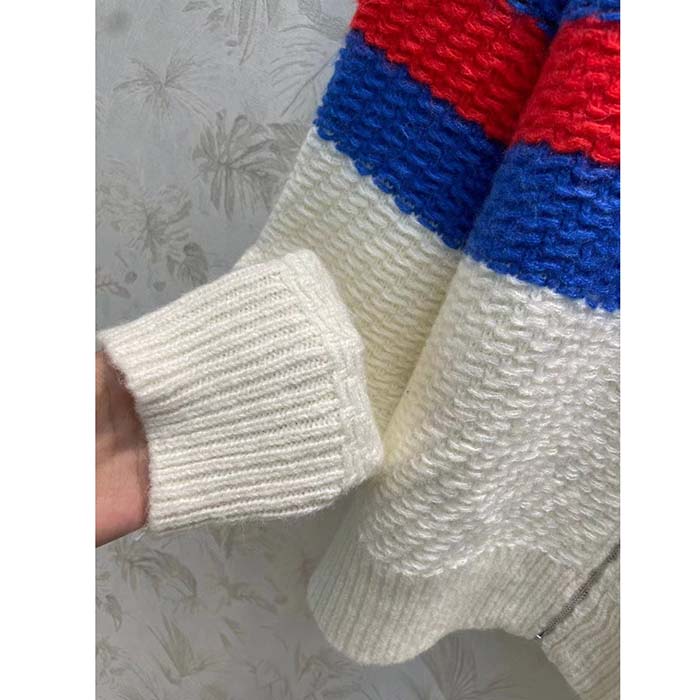 Gucci Men GG Wool Mohair Cardigan Web Knitted Collar Dropped Shoulder Long Sleeves