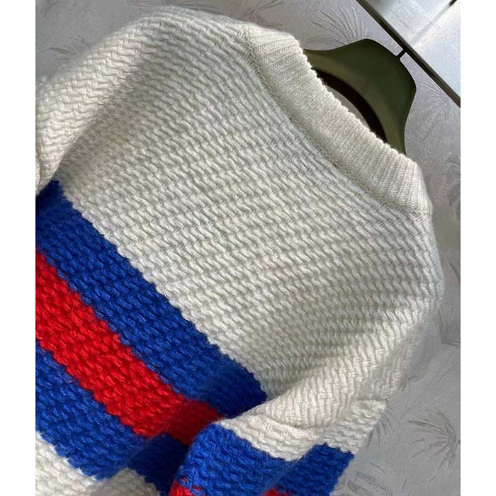Gucci Men GG Wool Mohair Cardigan Web Knitted Collar Dropped Shoulder Long Sleeves