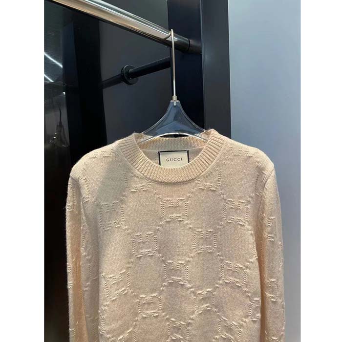Gucci Men GG Wool Sweater Cream Crewneck Dropped Shoulder Long Sleeves