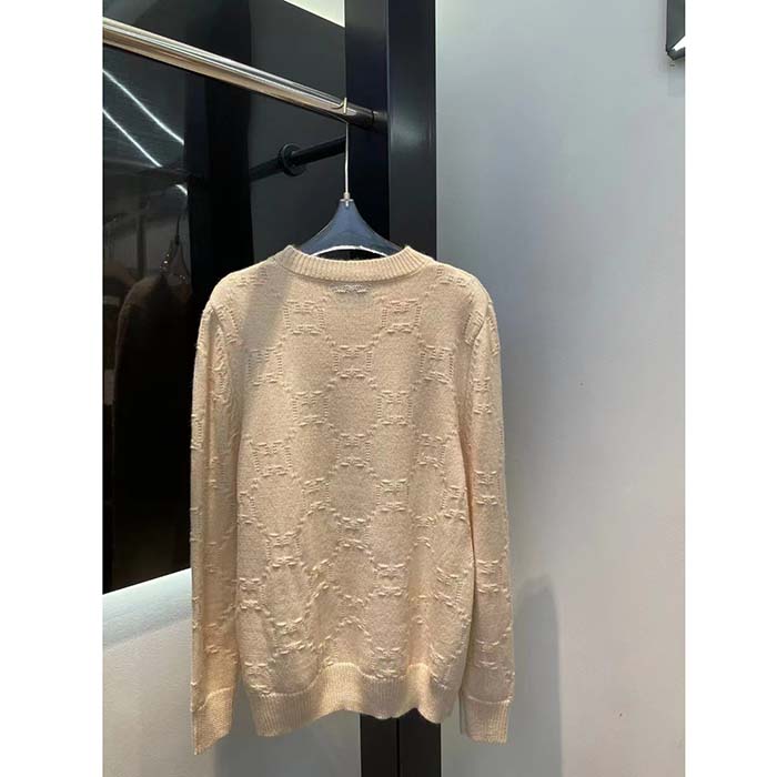 Gucci Men GG Wool Sweater Cream Crewneck Dropped Shoulder Long Sleeves
