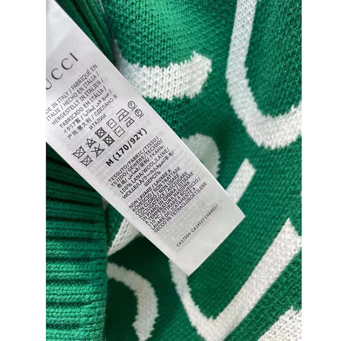 Gucci Men GG Wool Sweater Gucci Intarsia Green Crewneck Dropped Shoulder
