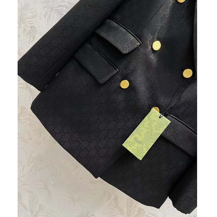 Gucci Women Light GG Canvas Single-Breasted Jacket Peak Lapel Flap Pockets