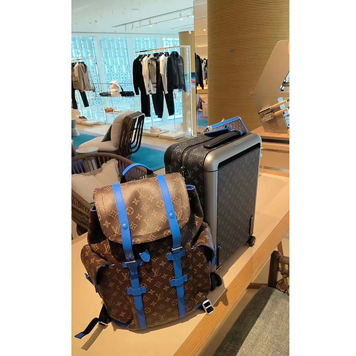 Louis Vuitton LV Unisex Christopher MM Backpack Blue Monogram Macassar Coated Canvas Cowhide Leather