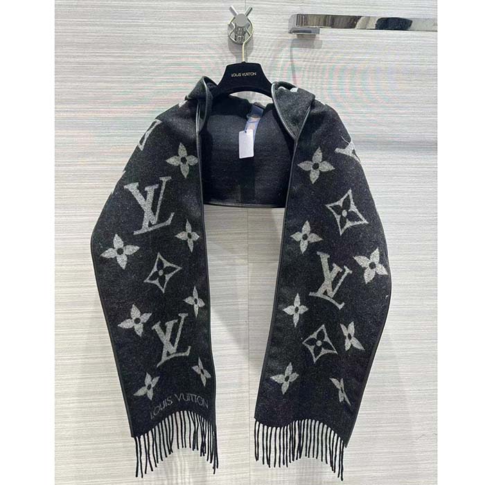 Louis Vuitton LV Unisex Fall For You Scarf Black Wool Cashmere Jacquard Weave Monogram