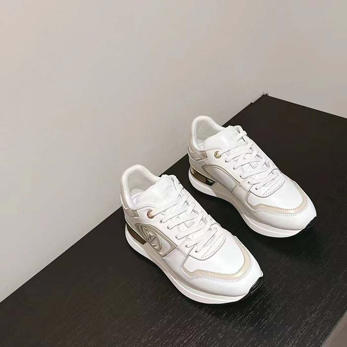 Louis Vuitton LV Unisex Neo Run Away Sneaker White Beige Calf Leather Rubber Outsole