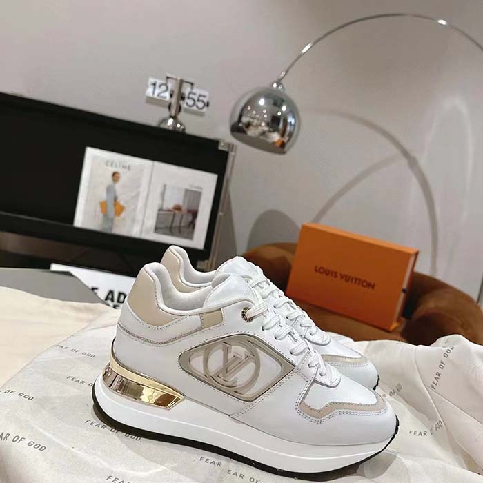 Louis Vuitton LV Unisex Neo Run Away Sneaker White Beige Calf Leather Rubber Outsole