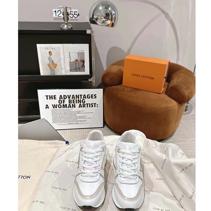Louis Vuitton LV Unisex Neo Run Away Sneaker White Beige Calf Leather Rubber Outsole