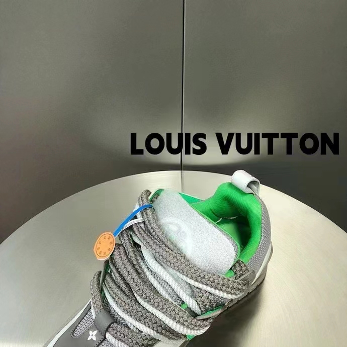 Louis Vuitton LV Unisex Skate Sneaker Grey Mix Materials Grained Calf Leather Technical Mesh