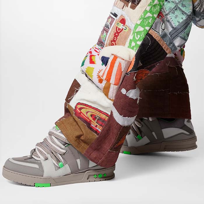 Louis Vuitton LV Unisex Skate Sneaker Grey Mix Materials Grained Calf Leather Technical Mesh
