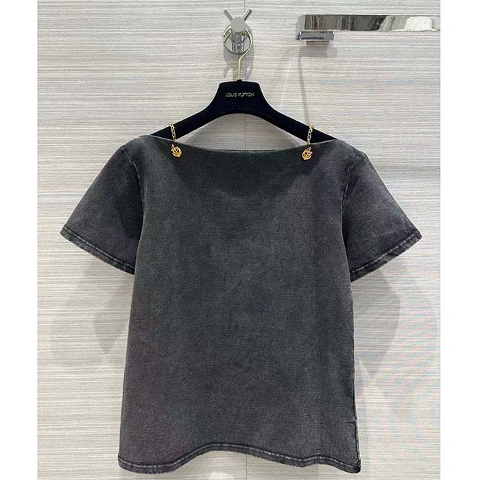 Louis Vuitton LV Men Bateau Neck T-Shirt Cotton Metal Grey Regular Fit