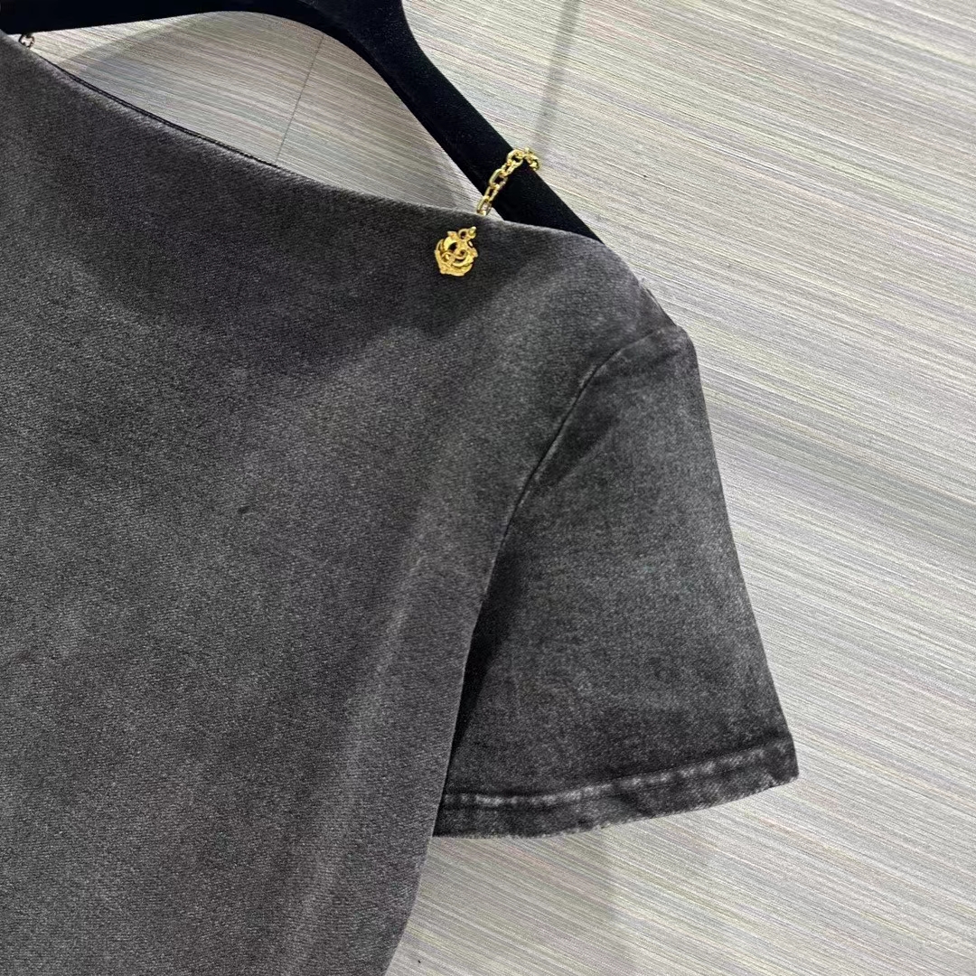 Louis Vuitton LV Men Bateau Neck T-Shirt Cotton Metal Grey Regular Fit