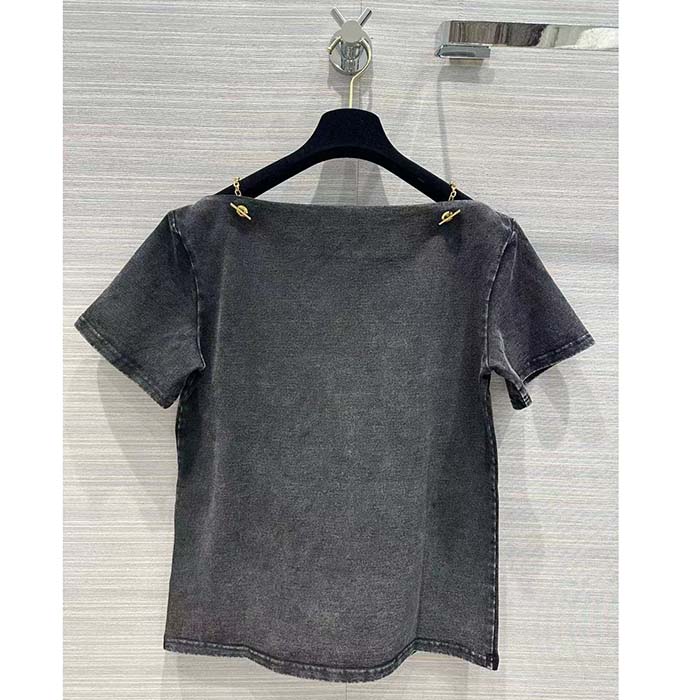 Louis Vuitton LV Men Bateau Neck T-Shirt Cotton Metal Grey Regular Fit