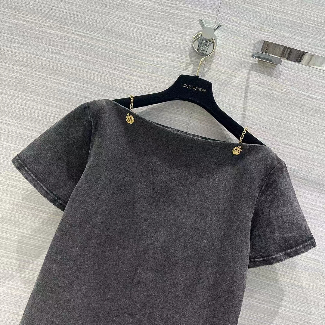 Louis Vuitton LV Men Bateau Neck T-Shirt Cotton Metal Grey Regular Fit