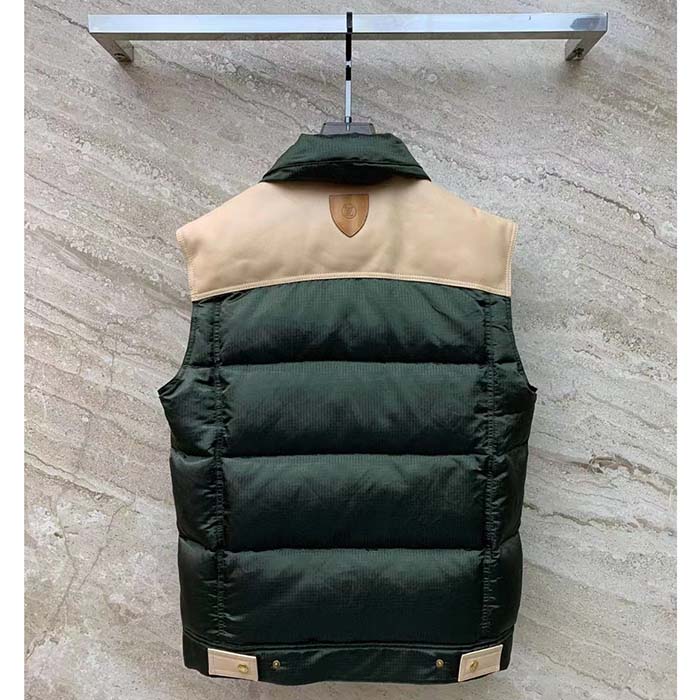 Louis Vuitton LV Men Leather Accent Sleeveless Puffer Jacket Khaki Beige Regular Fit
