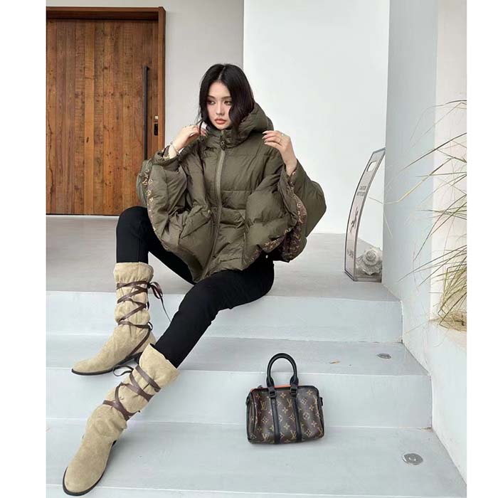 Louis Vuitton LV Women Monogram Accent Pillow Puffer Cape Khaki Regular Fit