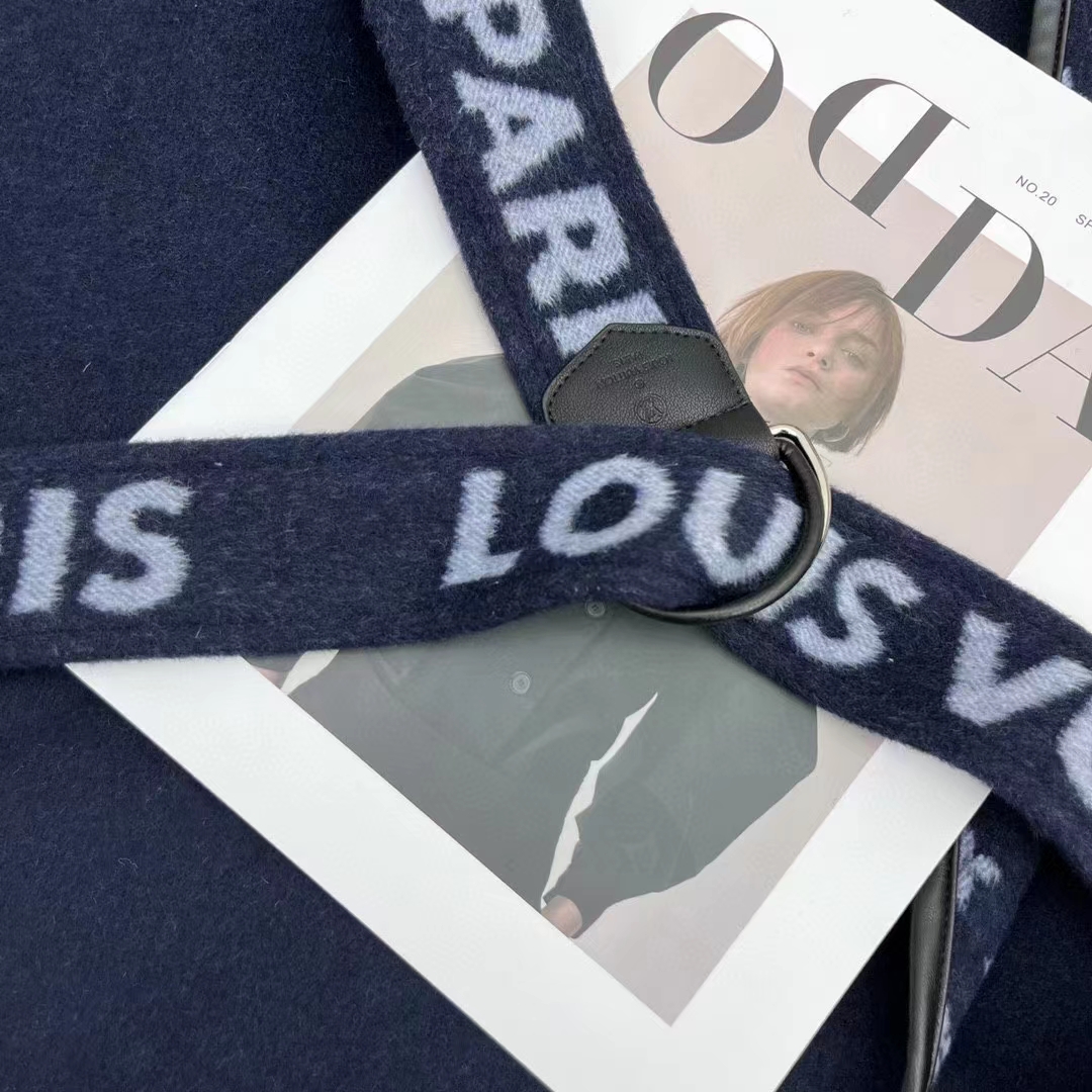 Louis Vuitton LV Women Signature Double Face Short Wrap Coat Wool Silk Blue Regular Fit