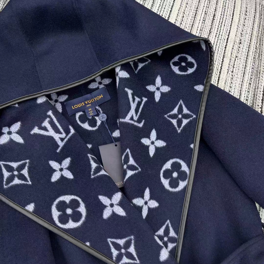 Louis Vuitton LV Women Signature Hooded Wrap Coat Wool Silk Night Blue Regular Fit
