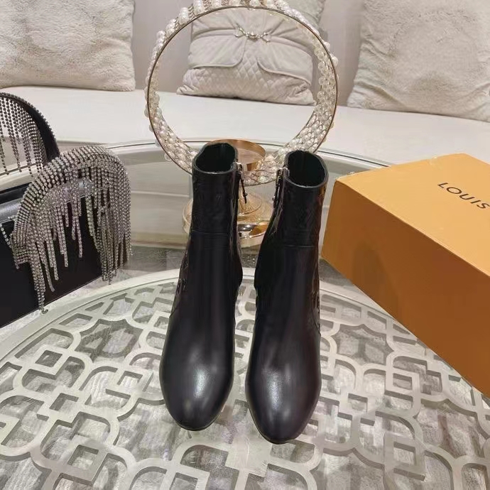 Louis Vuitton LV Women Silhouette Ankle Boot Black Monogram-Debossed Calf Leather 8 CM Heel