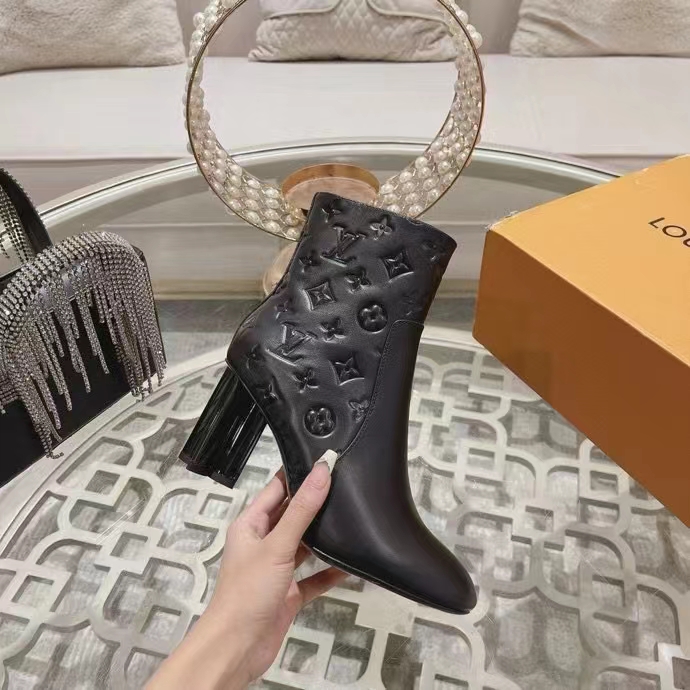 Louis Vuitton LV Women Silhouette Ankle Boot Black Monogram-Debossed Calf Leather 8 CM Heel