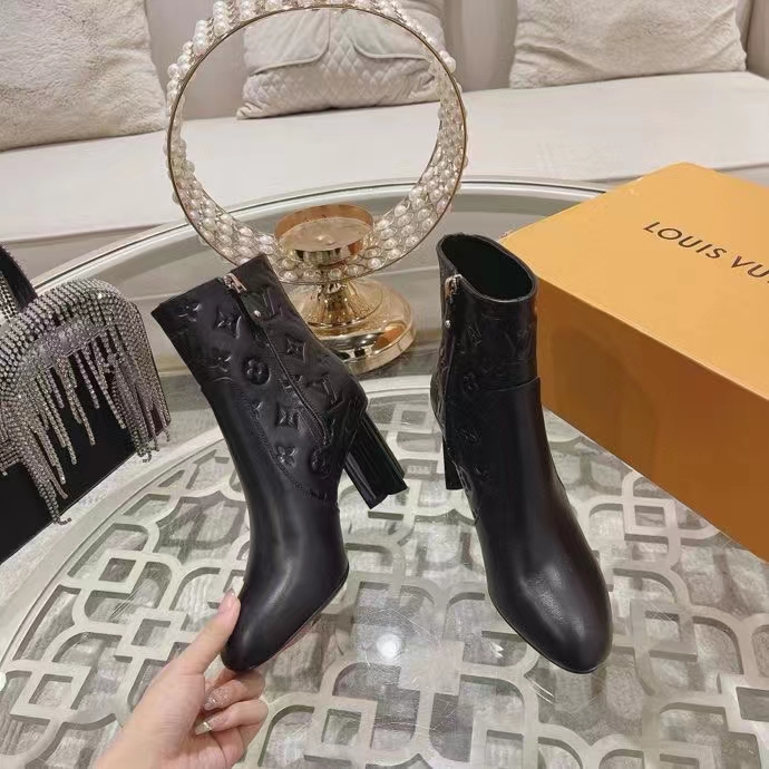 Louis Vuitton LV Women Silhouette Ankle Boot Black Monogram-Debossed Calf Leather 8 CM Heel