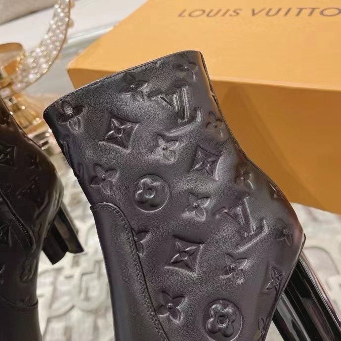 Louis Vuitton LV Women Silhouette Ankle Boot Black Monogram-Debossed Calf Leather 8 CM Heel