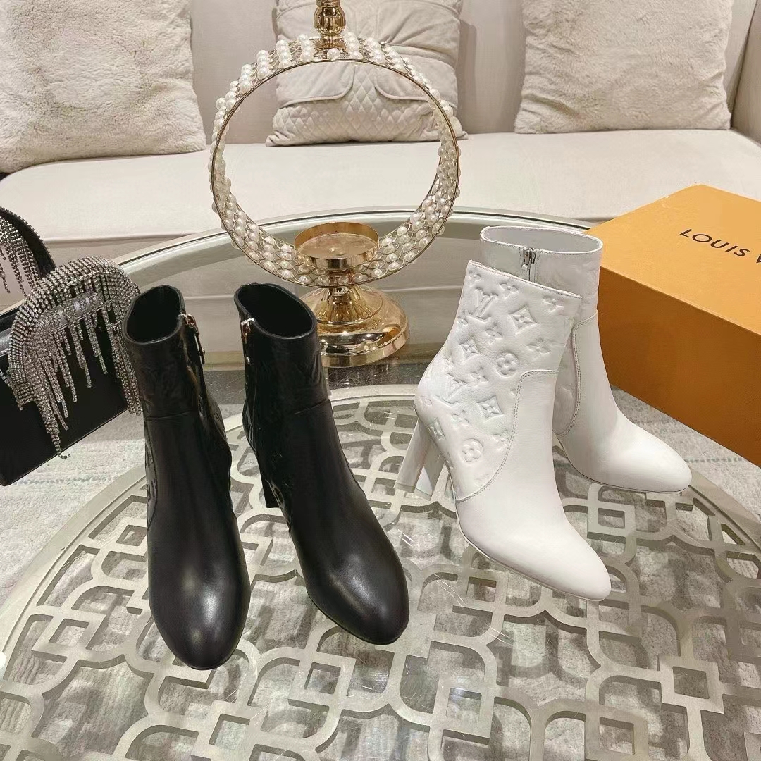 Louis Vuitton LV Women Silhouette Ankle Boot Black Monogram-Debossed Calf Leather 8 CM Heel