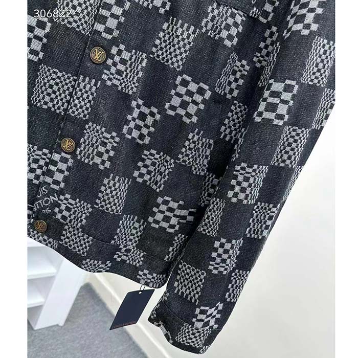 Louis Vuitton Women LV Distorted Damier Denim Jacket Cotton Indigo Blue Regular Fit